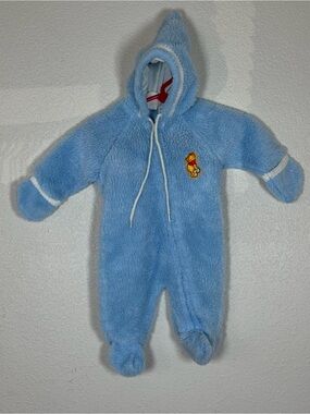 Vintage 1970s Winnie The Pooh Newborn Sleeper Winter Suit Fuzzy Hooded Full Zip